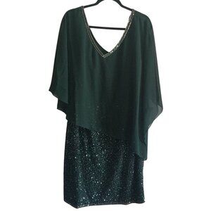 NWT J Kara Women's Caplet Short Cocktail Sequin Hunter Green  Dress Sz 16W